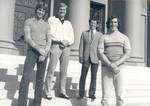 David Ristig, Jim Fassell, Dr. Richard Malcolm and Mark Lomas on the steps of Memorial Hall, Chapman College, Orange, California