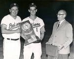 Paul Deese and Bob Zamora with the 1968 NCAA Division II National Baseball Championship trophy