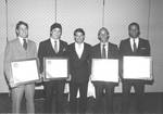 Athletic Hall of Fame inductees with keynote speaker, Chapman College, Orange, California, 1985