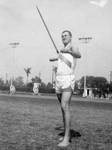 Steve Hopkins, track team captain, Chapman College, Orange, California, 1963