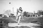 Brad Long practices his hammer throw, Chapman College, Orange, California, 1979