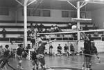 Volleyball team during a game in "The Box" at Chapman College, Orange, California, 1975