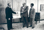 Davis Chamberlin and Ross McClintock with donor J. Robert Fluor II, Chapman College, Orange, California