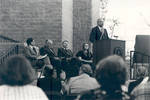 Professor Kurt Bergel speaking at the dedication for Moulton Hall, Chapman College, Orange, California