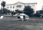 Helicopter landing near Reeves Hall, Chapman College, Orange, California