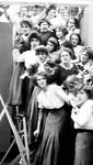 Thanhouser silent film in girls’ school, with group on stairs